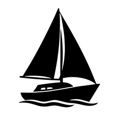 Black and White Sailboat Silhouette Vector on Waves