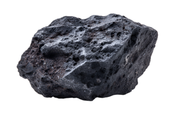 Dark Volcanic Rock Specimen Isolated on Black Background