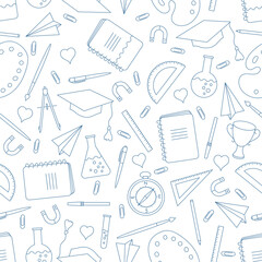Back to school. Square seamless pattern, background, vector illustration.