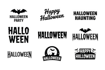 Fototapeta premium Halloween Typography Vector Set with Bats, Party, Haunting, and Happy Halloween Lettering for Holiday Design and Invitation