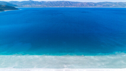 The tranquil beauty of Salda Lake - Turkey with its crystal clear turquoise waters and stunning...