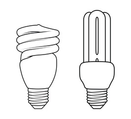 Energy Saving Bulbs - Spiral and U Shape Line Art Vector.