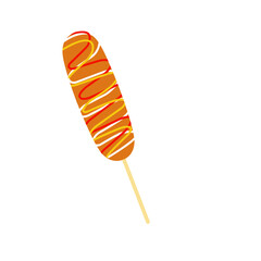 Illustration of a sausage filled with melted cheese. Illustration of a grilled sausage. Flat design of a cheese sausage. Cartoon style sausage illustration 