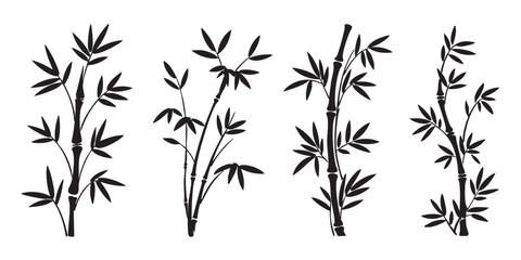 Four black and white bamboo plant silhouettes with leaves nature 2
