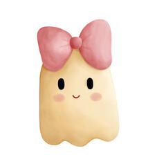Cute Halloween Ghost with Pink Bow – Kawaii Clipart