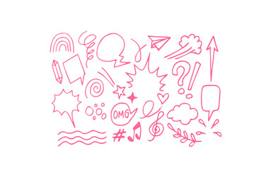 Comic cartoon boom speed effect, explosive motion line element set. Comic boom burst, explosive smoke, line speed cartoon vector icon. Hand drawn sketch doodle action effect. Vector illustration..