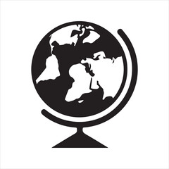 Globe icon, world earth planet symbol on stand, vector for global travel and geography.
