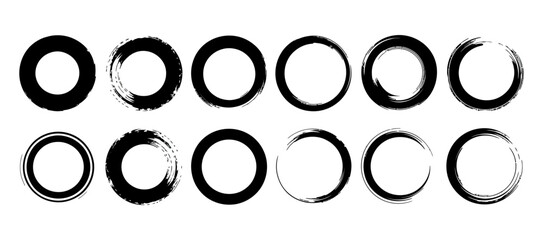 Round grunge hand drawn circle shape, Circle grunge stamp set, Grunge banner collection