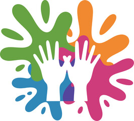 Obraz premium Colorful handprint art vector design for kids activity and education concept