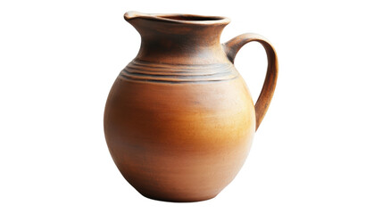 Elegant brown clay pitcher with a smooth curve and a comfortable handle displayed against an transparent background