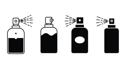 Spray Bottle Icons Black and White Vector Illustration of Various Shapes