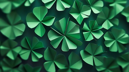 Close up of many green clover leaves arranged in a pattern