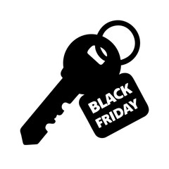 Black Friday icon, key symbol, engraved text design, transparent background