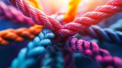 Colorful braided ropes intertwined in a vibrant display of unity and connection