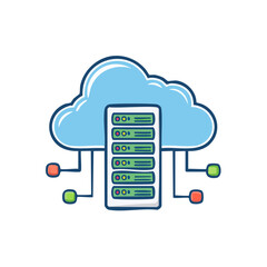 Cute Cloud Computing Server Cartoon Graphic Concept Illustration Data Storage