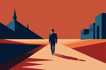 man walking alone through desert town  .eps
