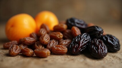 Obraz premium Dried fruits, particularly dates, dried apricots and other similar dried fruits.