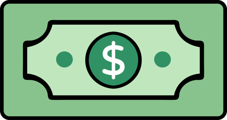 Flat Style Banknote Icon
 Cash Money Paper Currency Symbol