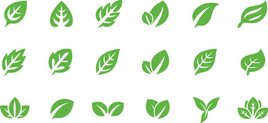 Obraz premium Green Leaf Icons Set for Eco Designs. Minimal Botanical Vector Elements and Nature Icons.