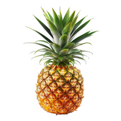 Fresh pineapple, vibrant yellow-gold skin,  green crown of leaves