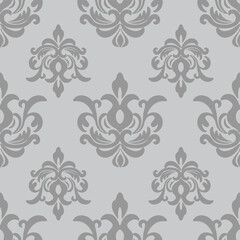 Damask seamless pattern with gray floral elements, vintage style, vector illustration elegant for textile, wall paper, rug, curtains, cushion cover, upholstery fabric, scarf, wrapping, Baroque style
