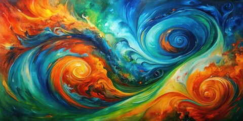 Abstract swirling vortex of vibrant hues depicting cosmic energy and celestial dance