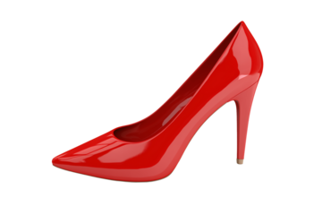 Isolated red high-heeled shoes with elegant silhouette and pointed toes, symbol of fashion and femininity