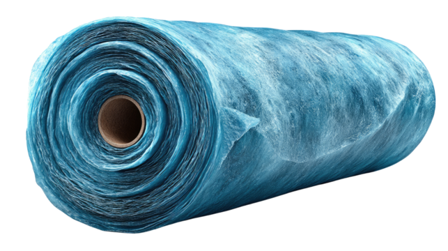 Blue Fabric Roll: A tightly rolled-up bundle of aqua-colored fabric, showcasing the intricate textures and patterns of the material, perfectly set for creative projects.