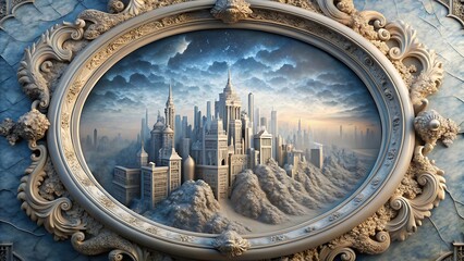 Fototapeta premium World Map Sculpture Frame with Architectural City Elements