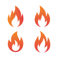 Collection of fire flame flat icon vector isolated on white background. Heat, burn, hot, bonfire, burning, warm, campfire, fireball, danger symbol
