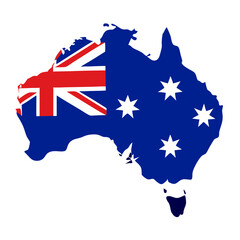 Australia Country Map with Australian Flag Silhouette Isolated for National and Geographic Design Projects