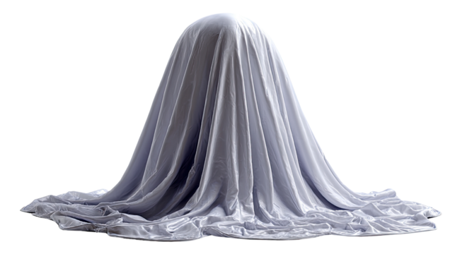 Mystery Unveiled: An ethereal presence is concealed beneath a draped cloth, hinting at secrets and enigmas, with light and shadow interplay.