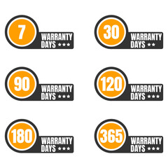 Minimalist and elegant Vector warranty circle with checklist label icon set. Number of days 7, 30, 90, 120, 180, 365. guarantee vector icon.	