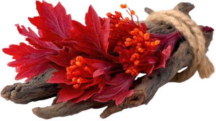 Crimson Petals and Rustic Elegance: A vivid display of vibrant red blossoms and delicate, warm-toned textures creating a striking contrast and aesthetic appeal.