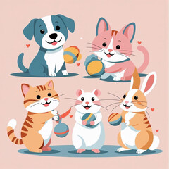 Obraz premium set of funny cartoon dogs and cat