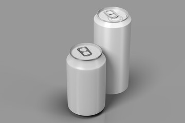 Aluminum White Can Mockup in different sizes. 3d rendering
