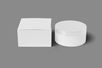 Cosmetic jar mockup, Round white bottle. Plastic creme container blank. Realistic clear body skin beauty cream