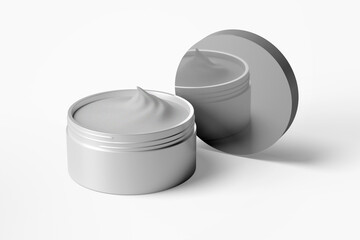 Cosmetic jar mockup, Round white bottle. Plastic creme container blank. Realistic clear body skin beauty cream