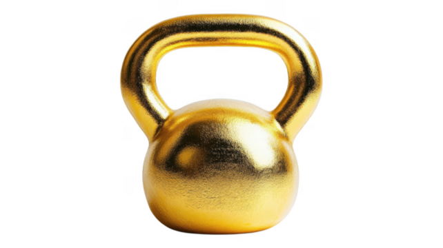 Unique golden kettlebell on a sleek transparent background for fitness enthusiasts