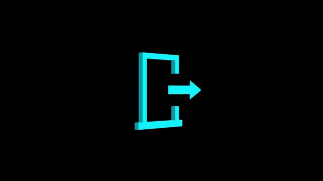 cyan color logout icon animation on black background.