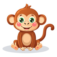 Cute Cartoon Monkey Sitting with a Smile, Animated Character