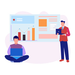 Boys are working together on analytic graph