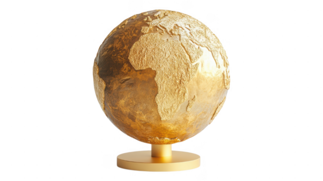 Elegant golden globe showcasing continents with an transparent artistic background