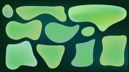 Abstract Background with Liquid Shapes and Green Gradient Noise. Vector Blob Elements by Grainy Brush Design Create Organic Forms. Dynamic Illustration with Round Patterns.