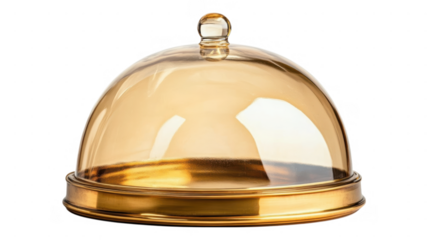 Elegant golden serving dome set against a soft transparent background
