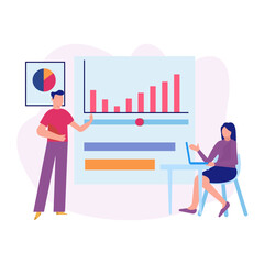 Business employee presenting business data to boss