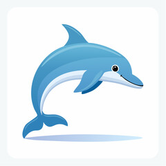 Cartoon Dolphin Leaping with Joyful Expression on White Background in Vector Illustration