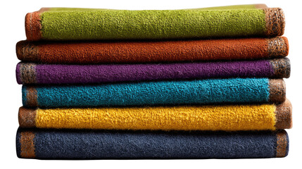 Colorful Towels: A meticulously arranged stack of vibrant, multi-colored towels invites touch. Each towel a testament to quality craftsmanship and aesthetic appeal.