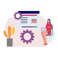 Girl doing settings on laptop