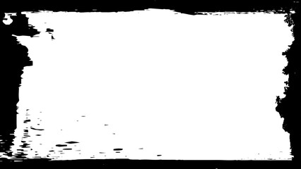 Black paint brush stroke background, grunge overlay frame and torn paper effect. Vector grunge frame